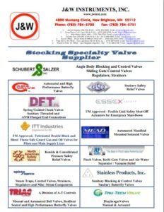 J&W Instruments Process Measurement and Process Valve Supplier Sales and Service Line Card.